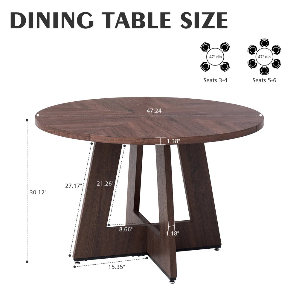 Caroon Round Farmhouse Dining Table Set for 4 with Velvet/Corduroy Chairs - Wooden bazar