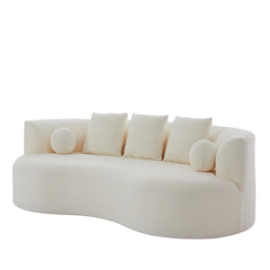Boneless Orin Mid-Century Modern Boucle Upholstered 3-Seater Compression Sofa with Curved Silhouette  Wooden Bazar