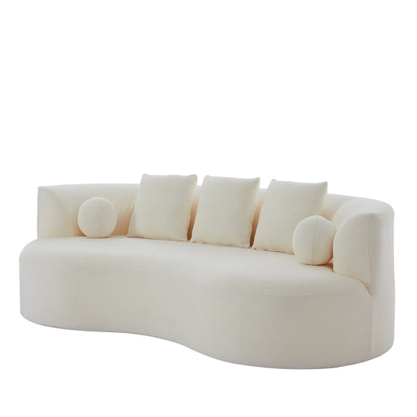 Boneless Orin Mid-Century Modern Boucle Upholstered 3-Seater Compression Sofa with Curved Silhouette  Wooden Bazar