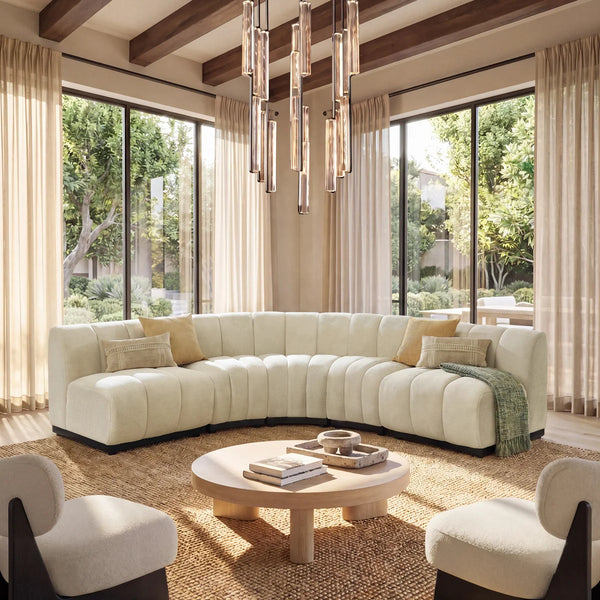 5 Piece Modern Curved Sectional Sofa, Chenille Modular Couch with Solid Wood Base, Symmetrical Design  Wooden Bazar