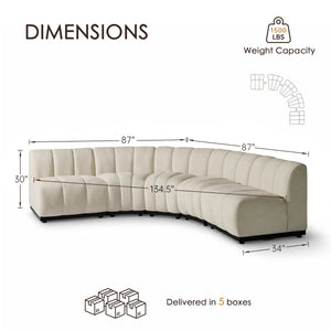 5 Piece Modern Curved Sectional Sofa, Chenille Modular Couch with Solid Wood Base, Symmetrical Design  Wooden Bazar
