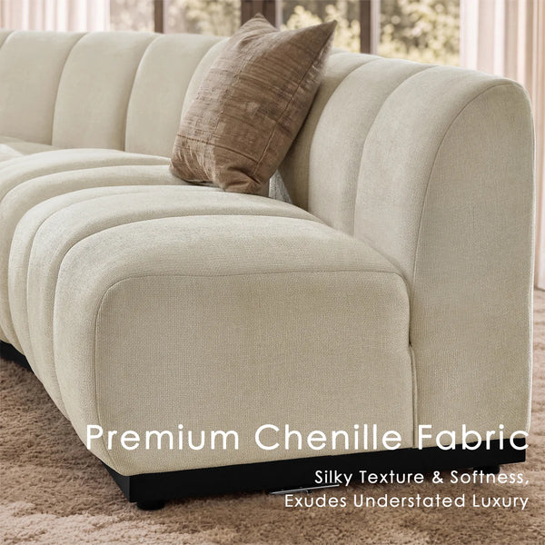 5 Piece Modern Curved Sectional Sofa, Chenille Modular Couch with Solid Wood Base, Symmetrical Design  Wooden Bazar