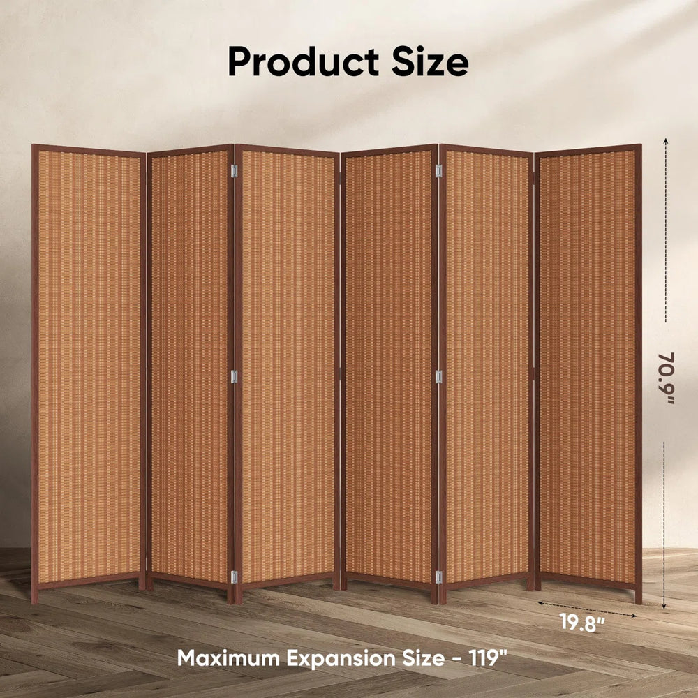 Folding Bamboo Room Divider Privacy Screen, Freestanding Red Brown Panel  Wooden Bazar