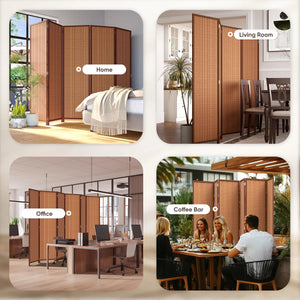 Natural Bamboo Folding Room Divider with Red-Brown Finish  Wooden Bazar