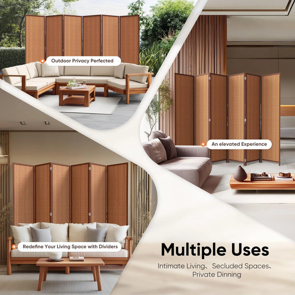 Natural Bamboo Folding Room Divider with Red-Brown Finish  Wooden Bazar