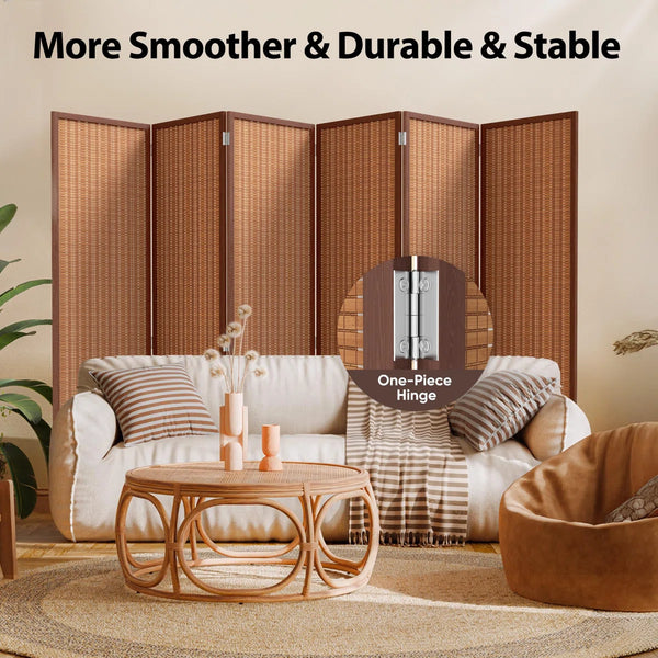 Natural Bamboo Folding Room Divider with Red-Brown Finish  Wooden Bazar