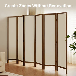 Panel Washable Fabric Folding Room Divider with Walnut Frame  Wooden Bazar