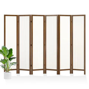 Panel Washable Fabric Folding Room Divider with Walnut Frame  Wooden Bazar