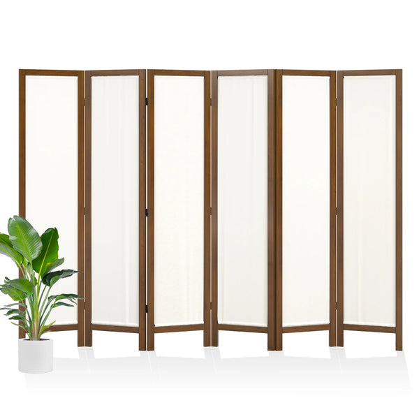 Panel Washable Fabric Folding Room Divider with Walnut Frame  Wooden Bazar