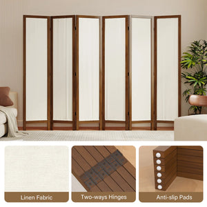 Panel Washable Fabric Folding Room Divider with Walnut Frame  Wooden Bazar