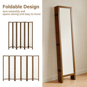 Panel Washable Fabric Folding Room Divider with Walnut Frame  Wooden Bazar
