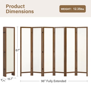 Panel Washable Fabric Folding Room Divider with Walnut Frame  Wooden Bazar