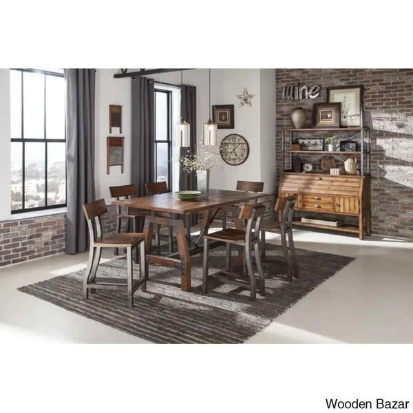 6 Seater Modern Counter Height Dining Set - Wooden Bazar