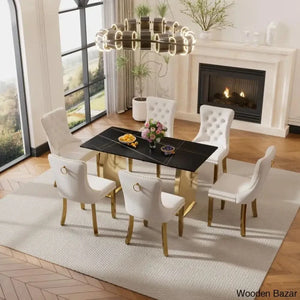 6 Seater New Stone Top Double Pedestal Dining Set