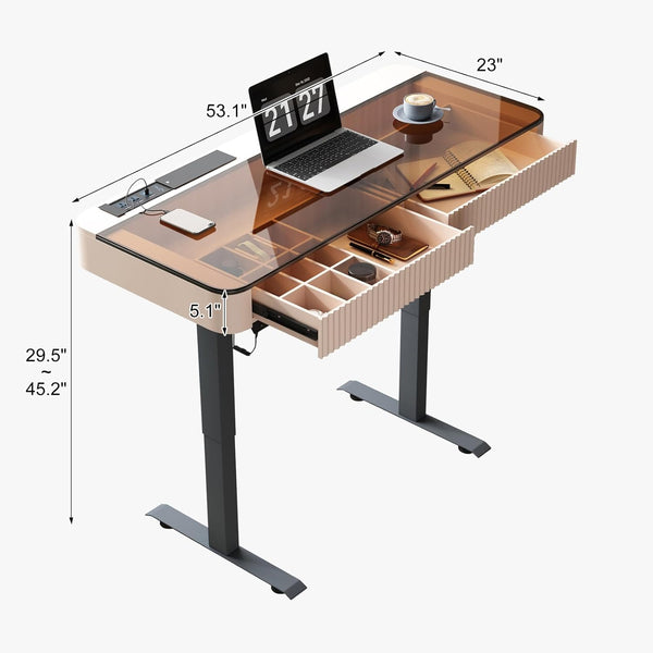 Neoro Height Adjustable Electric Standing Desk with Drawer & USB Charging Port
