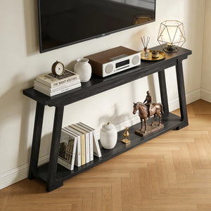 Long Solid Wood Console Table, 2-Tier Narrow Sofa Table for Living Room & Entryway  Wooden Bazar