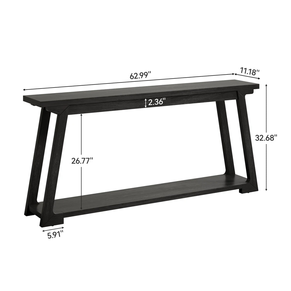 Long Solid Wood Console Table, 2-Tier Narrow Sofa Table for Living Room & Entryway  Wooden Bazar