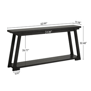 Long Solid Wood Console Table, 2-Tier Narrow Sofa Table for Living Room & Entryway  Wooden Bazar