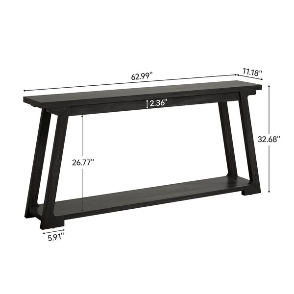 Long Solid Wood Console Table, 2-Tier Narrow Sofa Table for Living Room & Entryway  Wooden Bazar