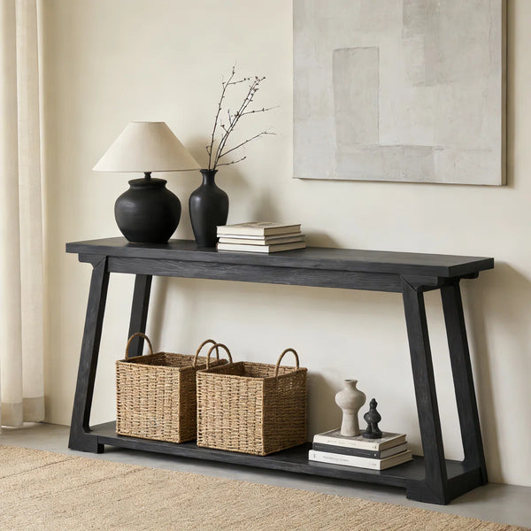 Long Solid Wood Console Table, 2-Tier Narrow Sofa Table for Living Room & Entryway  Wooden Bazar