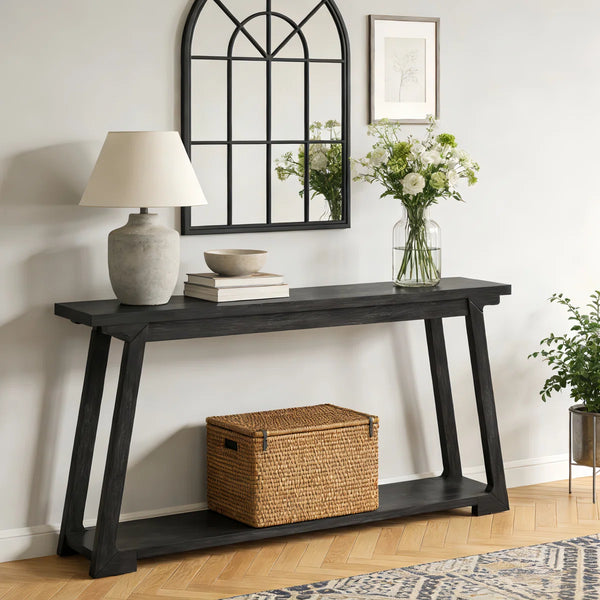Long Solid Wood Console Table, 2-Tier Narrow Sofa Table for Living Room & Entryway  Wooden Bazar