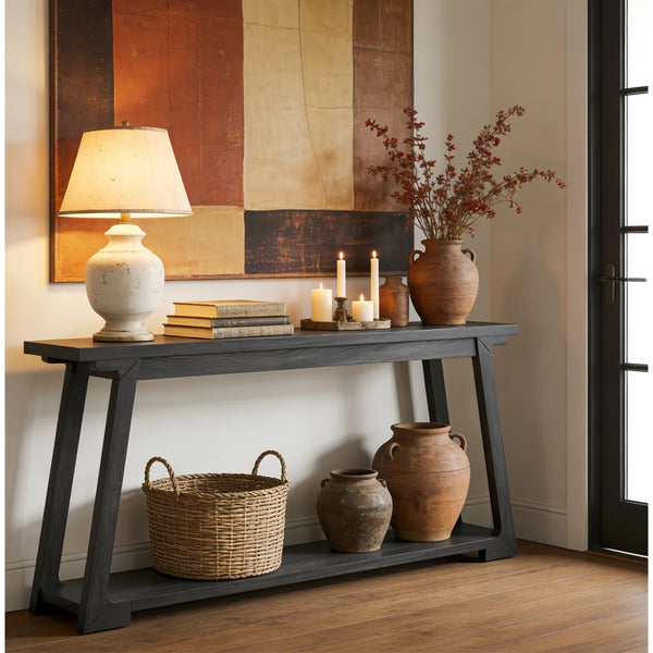 Long Solid Wood Console Table, 2-Tier Narrow Sofa Table for Living Room & Entryway  Wooden Bazar