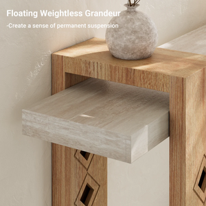Modern Oak Console Table with Geometric Cutout Design, Sand-Washed Finish for Entryway & Living Room  Wooden Bazar