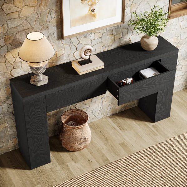 Wooden Foyer Console Table with Two Hidden Storage Drawers  Wooden Bazar