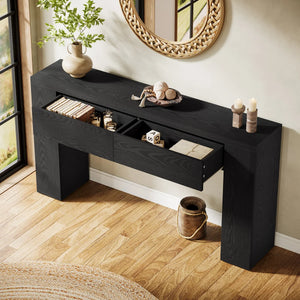 Wooden Foyer Console Table with Two Hidden Storage Drawers  Wooden Bazar