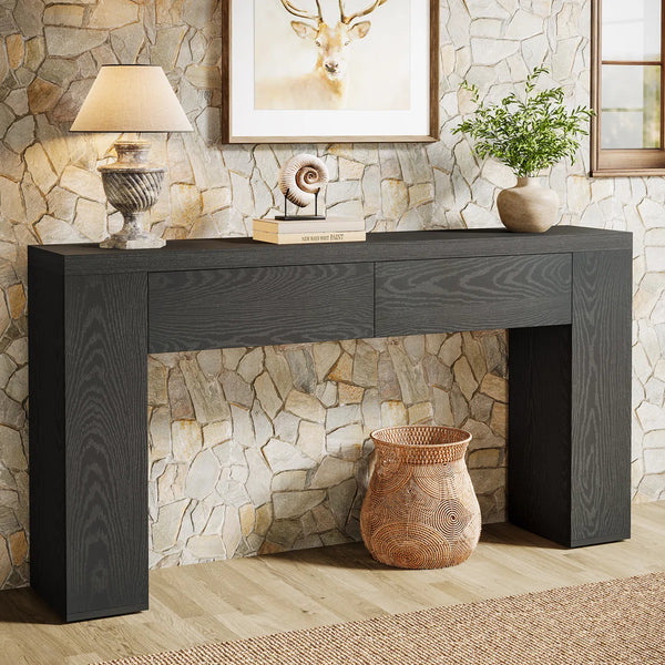 Wooden Foyer Console Table with Two Hidden Storage Drawers  Wooden Bazar
