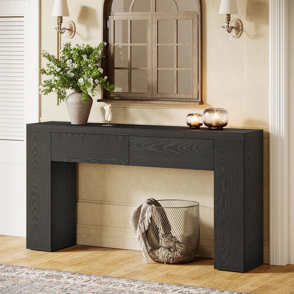 Wooden Foyer Console Table with Two Hidden Storage Drawers  Wooden Bazar