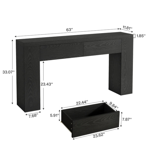 Wooden Foyer Console Table with Two Hidden Storage Drawers  Wooden Bazar