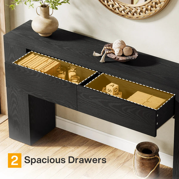 Wooden Foyer Console Table with Two Hidden Storage Drawers  Wooden Bazar