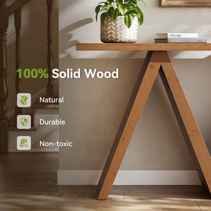 Solid Wood Console Table with M-Shaped Base  Wooden Bazar