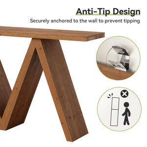 Solid Wood Console Table with M-Shaped Base  Wooden Bazar