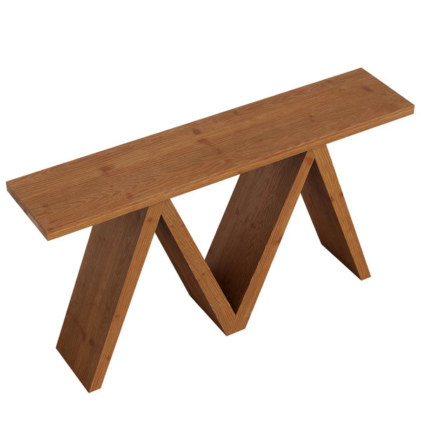 Solid Wood Console Table with M-Shaped Base  Wooden Bazar