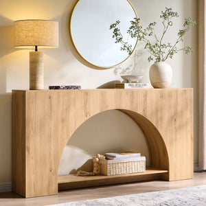 Arched Wood Console Table with 2-Tier Design for Entryway, Hallway & Living Room  Wooden Bazar