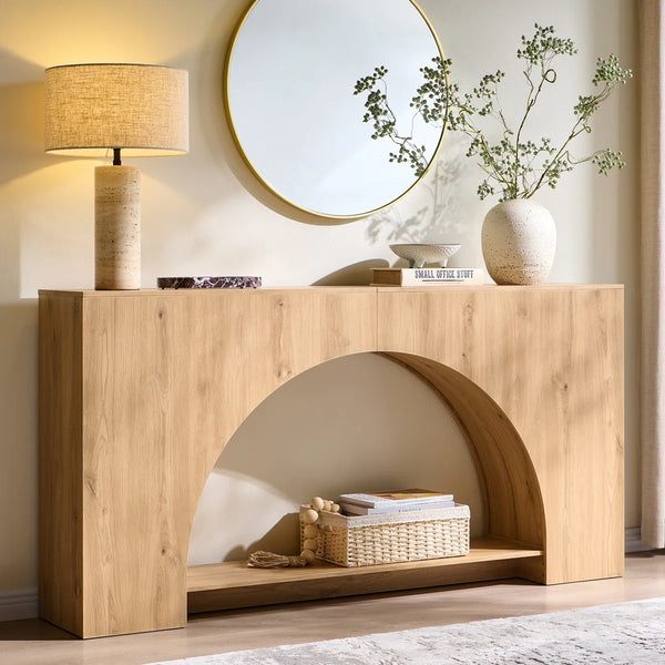 Arched Wood Console Table with 2-Tier Design for Entryway, Hallway & Living Room  Wooden Bazar