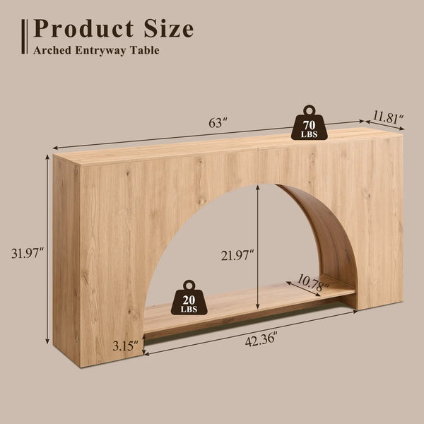 Arched Wood Console Table with 2-Tier Design for Entryway, Hallway & Living Room  Wooden Bazar