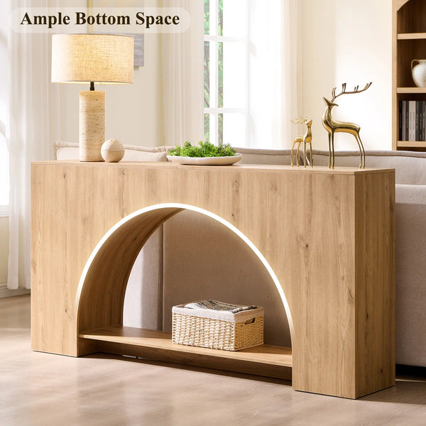 Arched Wood Console Table with 2-Tier Design for Entryway, Hallway & Living Room  Wooden Bazar