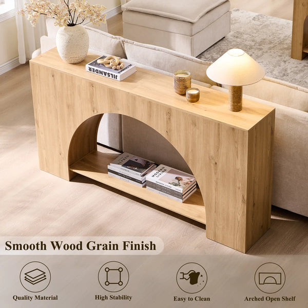 Arched Wood Console Table with 2-Tier Design for Entryway, Hallway & Living Room  Wooden Bazar