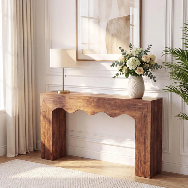 Brown Farmhouse Console Table with Wave Edge  Wooden Bazar