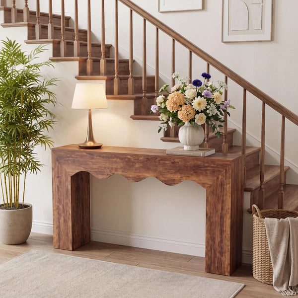 Brown Farmhouse Console Table with Wave Edge  Wooden Bazar