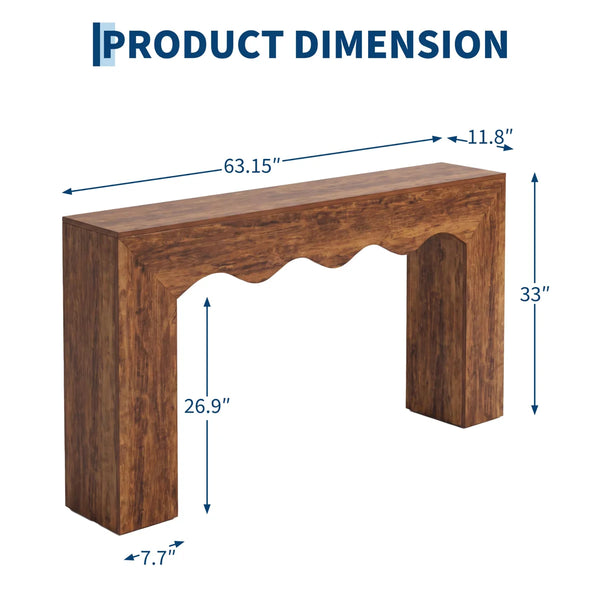 Brown Farmhouse Console Table with Wave Edge  Wooden Bazar