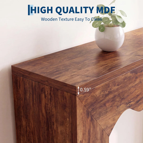 Brown Farmhouse Console Table with Wave Edge  Wooden Bazar