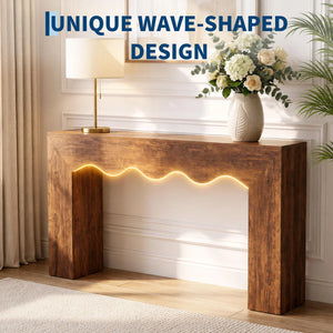Brown Farmhouse Console Table with Wave Edge  Wooden Bazar