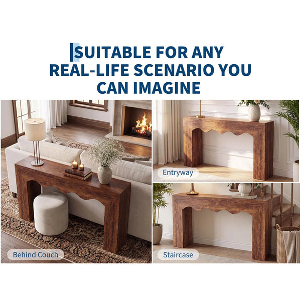 Brown Farmhouse Console Table with Wave Edge  Wooden Bazar