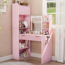 Makeup Vanity Desk with Mirror & LED Lights for Corner Spaces  Wooden Bazar