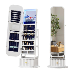 Rotating Jewelry Cabinet with Arched LED Mirror & Built-In Storage  Wooden Bazar