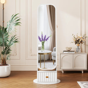 Rotating Jewelry Cabinet with Arched LED Mirror & Built-In Storage  Wooden Bazar